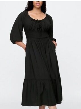 Gap Black Smocked Waist Puff Sleeve Maxi Dress -
